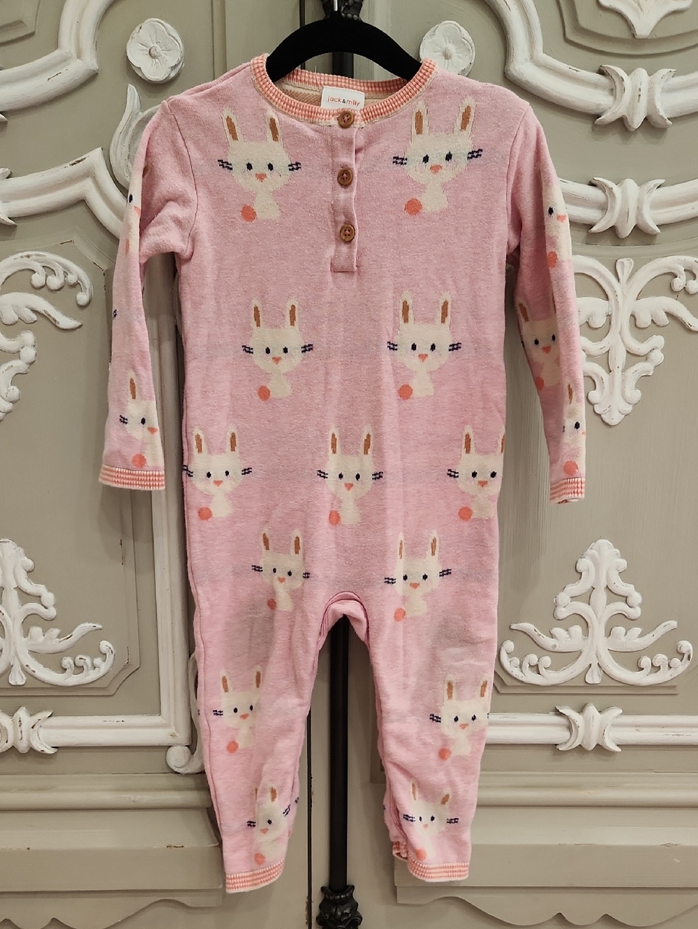 Jack & Milly Pink Bunny Knit Baby Romper Size 1